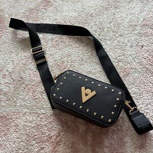 Valentino Black and Gold Studded Crossbody Bag